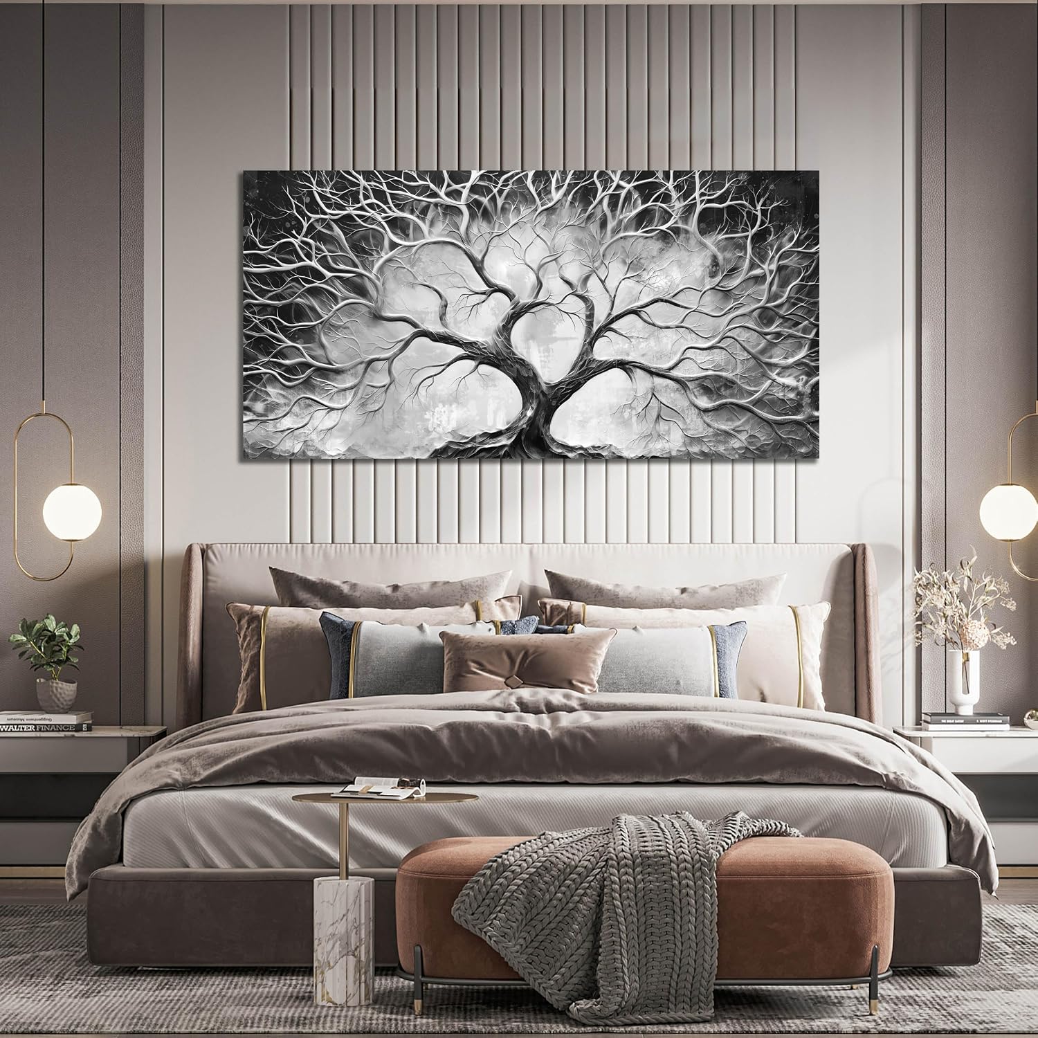 CIRABKY Tree Wall Art for Living Room - Black and White Canvas Wall Art for Office - Home Office Decor Wall Size 29' x 59'