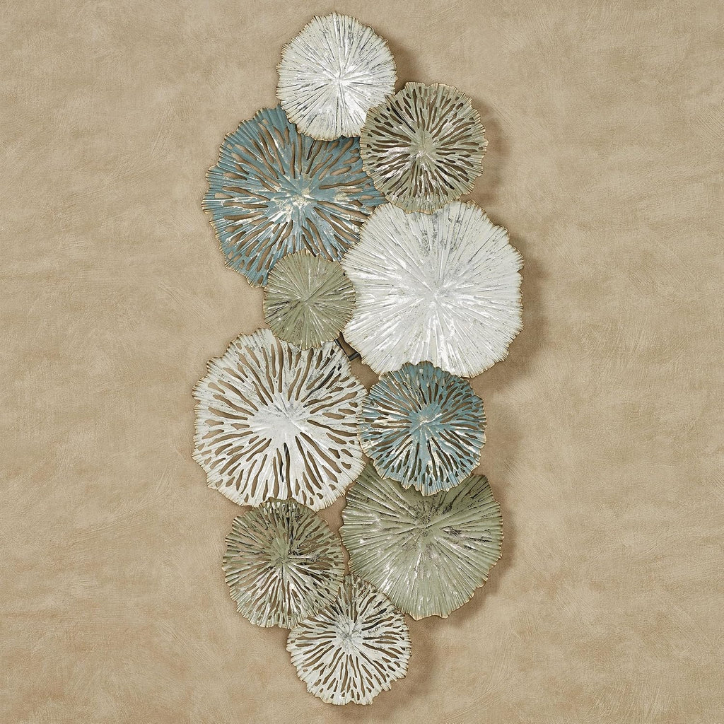 Touch of Class Silas Abstract Metal Wall Art - Sage Green, Slate Blue, Ivory - Dimensional Designs - Circle Collage Sculptures for Bedroom, Living Room, Kitchen - Horizontal Metallic Artwork