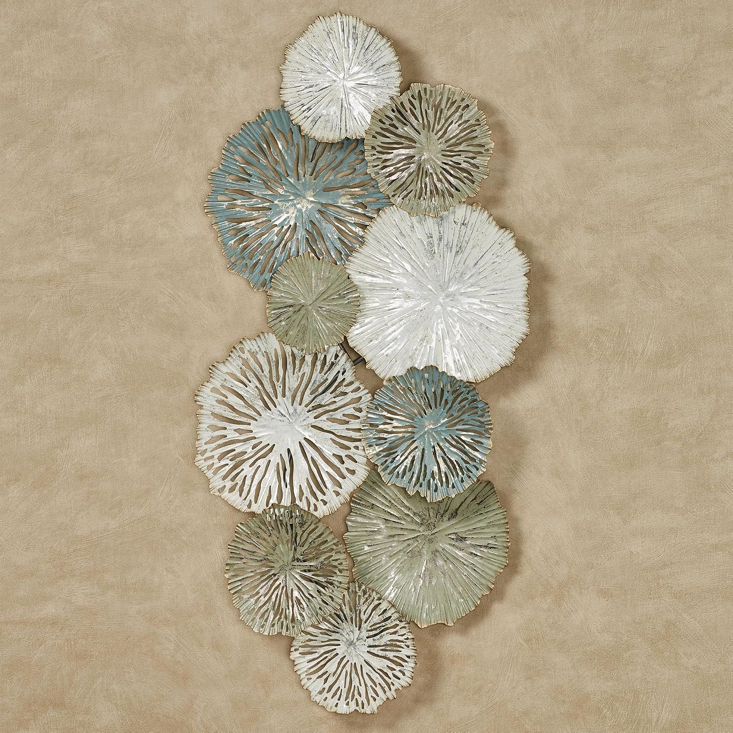 Touch of Class Silas Abstract Metal Wall Art - Sage Green, Slate Blue, Ivory - Dimensional Designs - Circle Collage Sculptures for Bedroom, Living Room, Kitchen - Horizontal Metallic Artwork