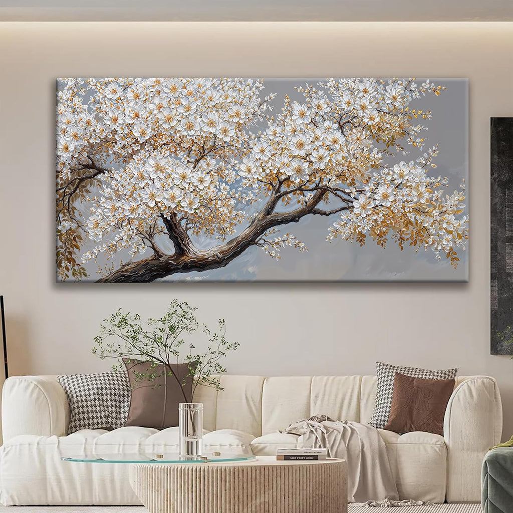 Large Wall Art Decor Modern White Flowers On Tree Artwork Prints Decor Ready To Hang Canvas Wall Art For Living Room Office Bedroom Wall Decor Kitchen 29x58 Inch