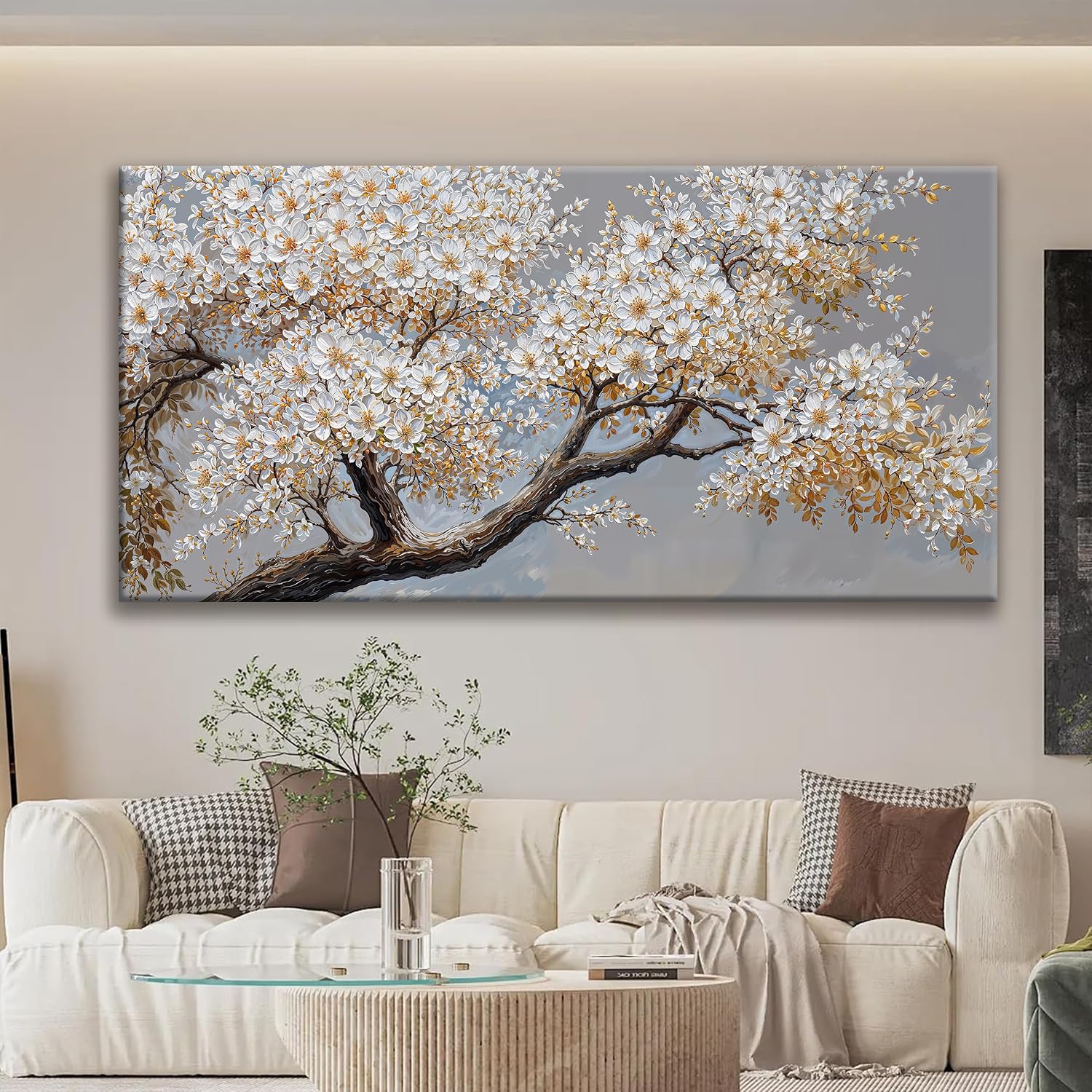 Large Wall Art Decor Modern White Flowers On Tree Artwork Prints Decor Ready To Hang Canvas Wall Art For Living Room Office Bedroom Wall Decor Kitchen 29x58 Inch