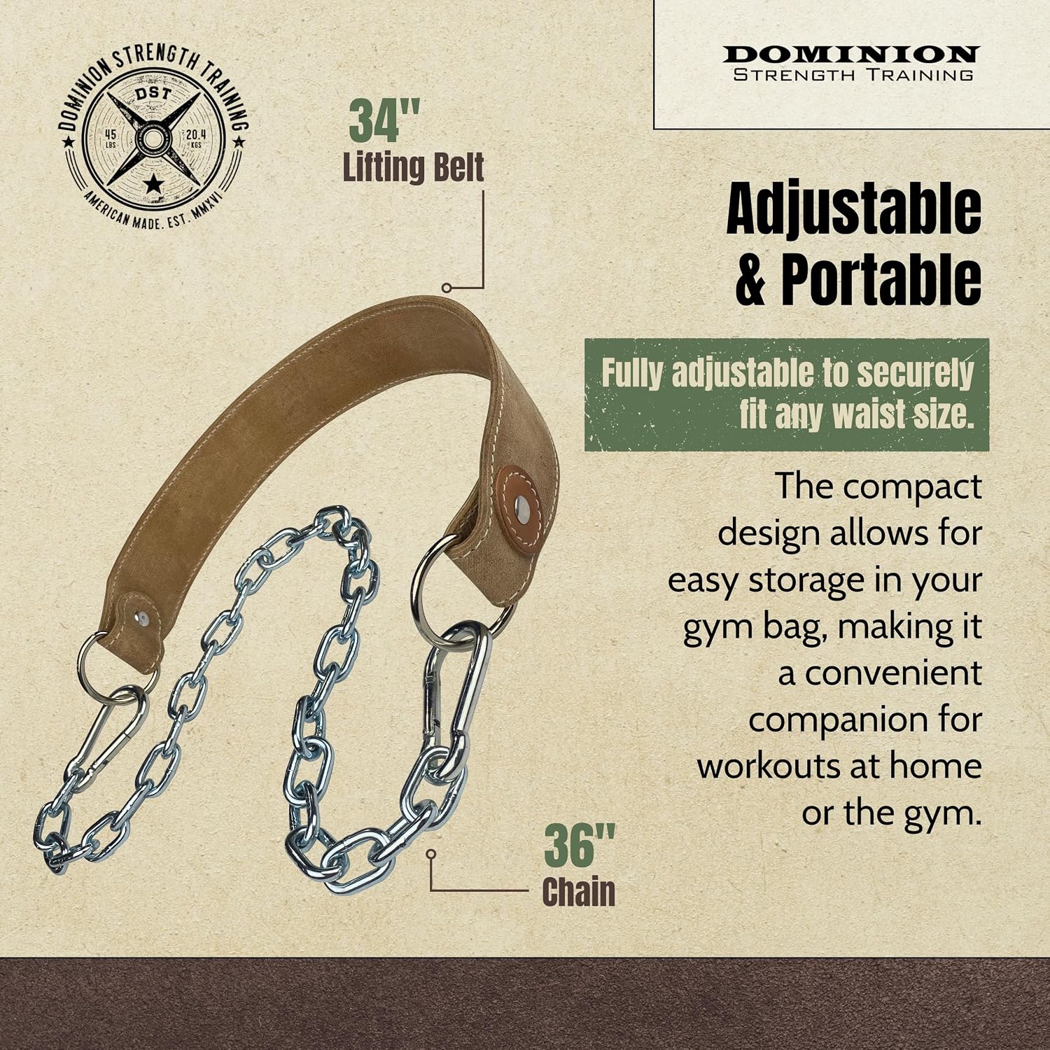 Heavy-Duty Leather Dip Belt with Steel Chain - Ultimate Accessory for Weighted Pullups, Dips, and Progressive Overload