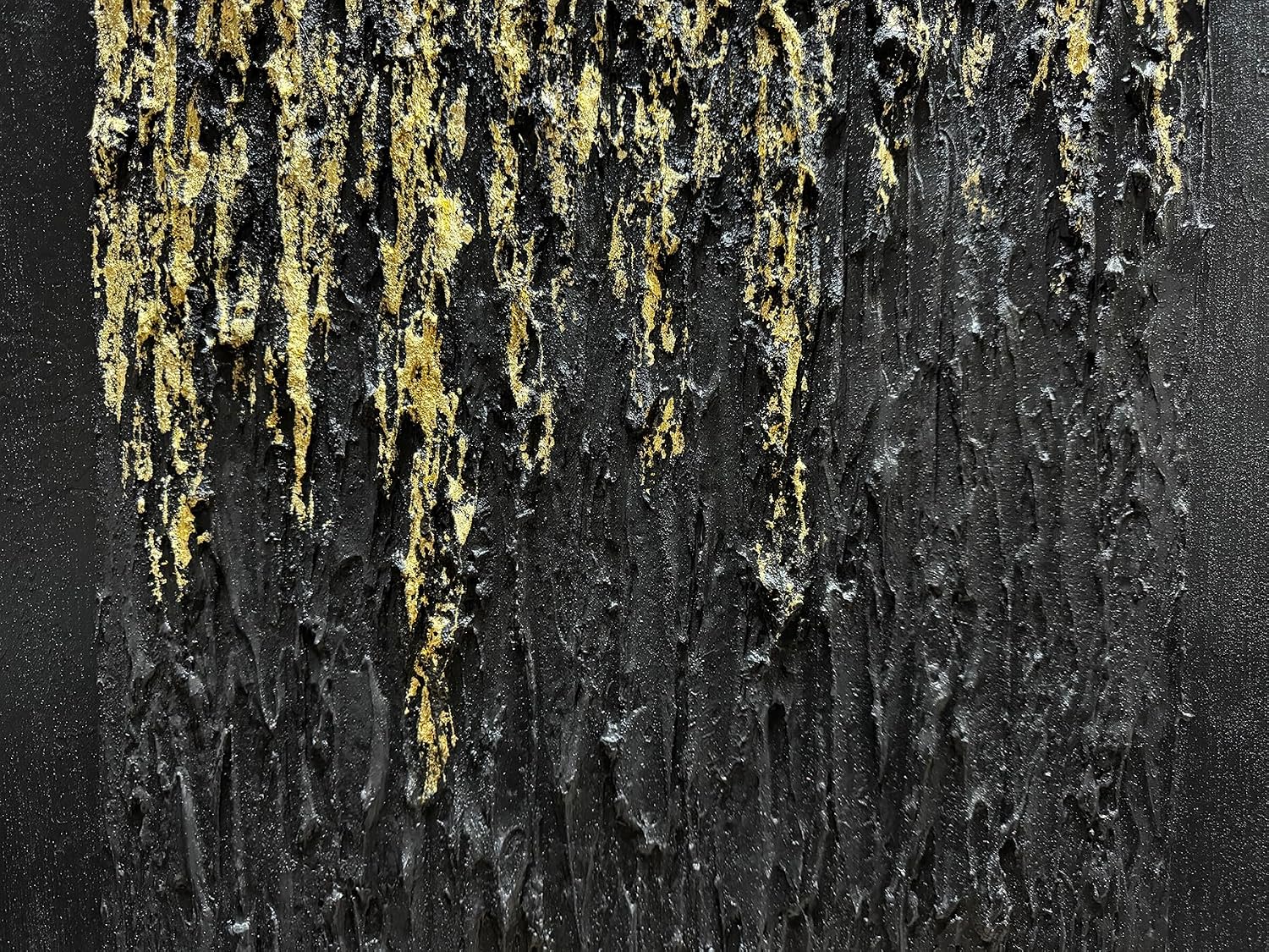 Boiee Art,24x36Inch Hand Painted Golden Textured Acrylic Canvas Paintings Modern Black Decorative Wall Art Abstract Framed Artwork