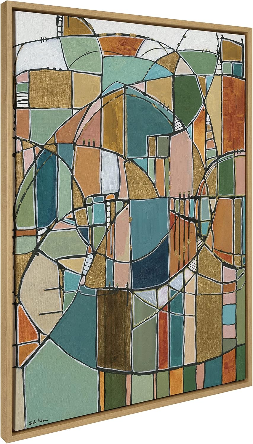 Kate and Laurel Sylvie Stardust Chords Framed Canvas Wall Art by Leah Nadeau; 28x38 Natural; Decorative Abstract Mosaic Inspired Art Print