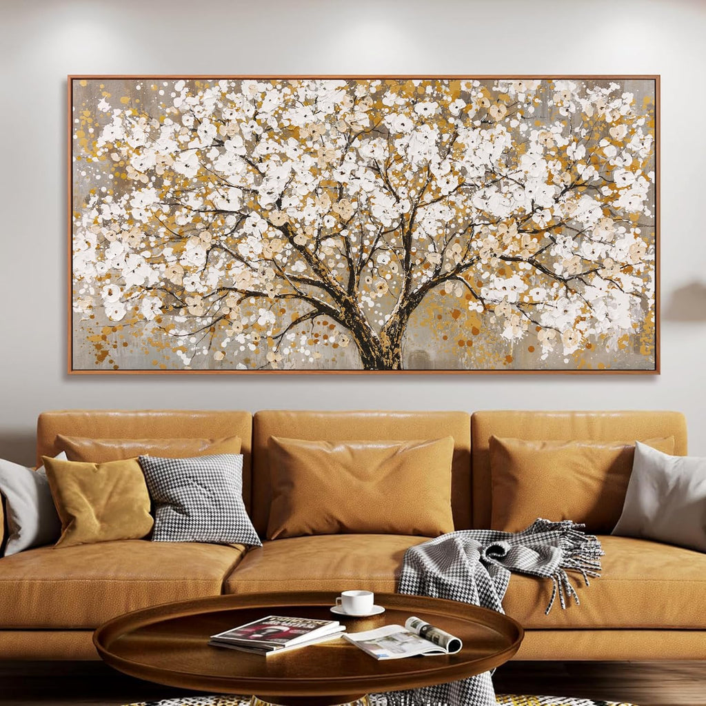 Large Wall Art Print Gold Abstract Tree Of Life Framed Modern Artwork Canvas Painting Gold Tree Pictures Home Decor Ready To Hang For Bedroom Living Room 29' X 58'