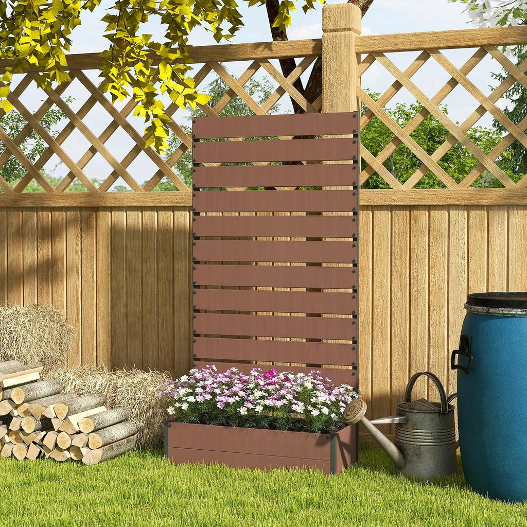 Outsunny Raised Garden Bed with Trellis for Climbing Plants, Planter Box with Self Draining Gap, Freestanding Trellis Planter for Outdoor, Patio, Deck, 35.75' x 15' x 70.75', Light Brown