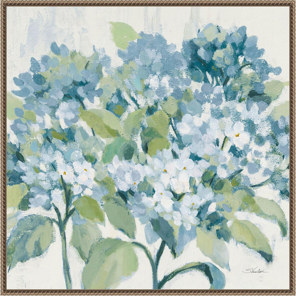 Amanti Art Framed Canvas Wall Art 30x30 Romantic Hydrangeas Blue by Silvia Vassileva, Framed Wall Art Canvas, Flowers Artwork, Traditional Decor, Large Poster Painting for Living Room, Bedroom,