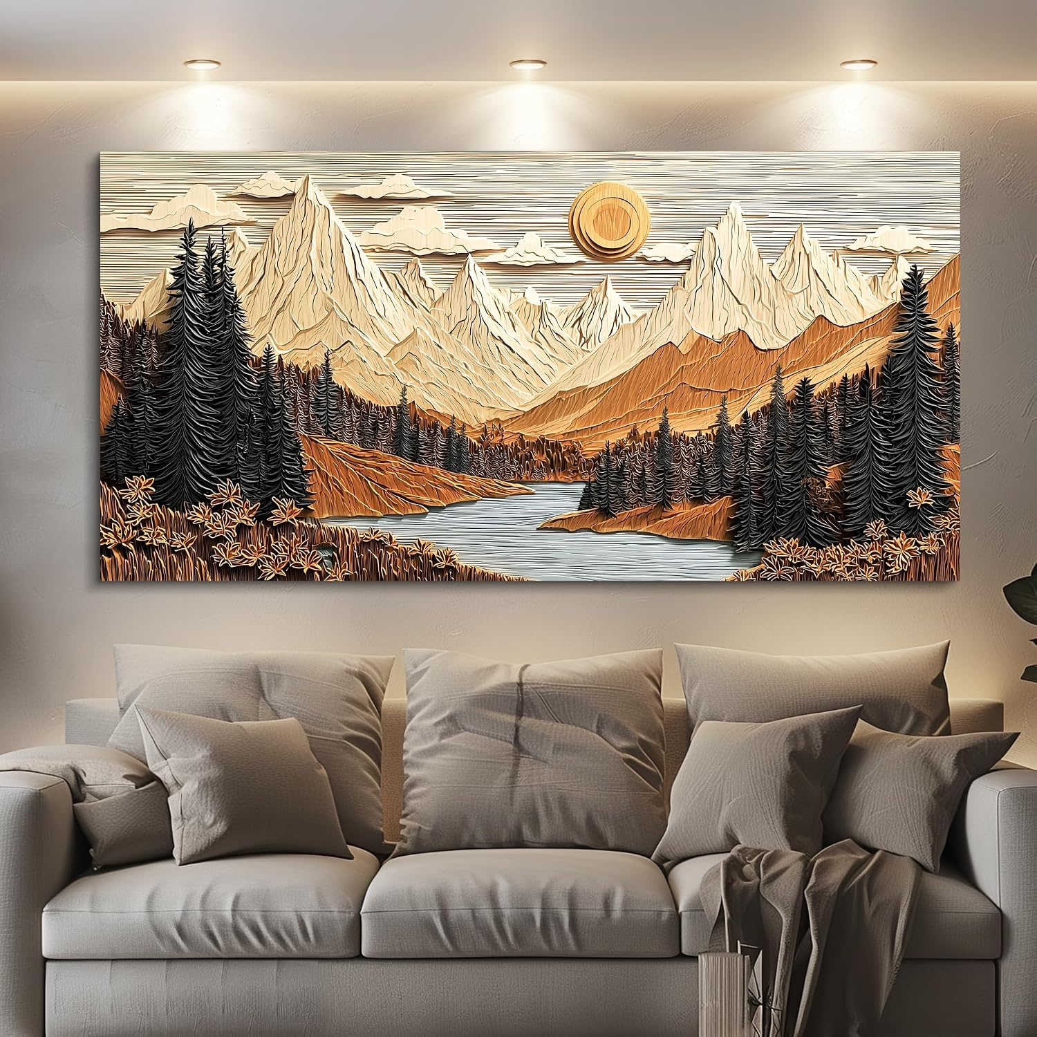 JUDASJART Canvas Wall Art For Living Room Large Wall Decor For Office Bedroom Decorations Mountain Lake Landscape Pictures Abstract Painting Artwork Room Wall Mural Aesthetic Home Decor 30x60 In