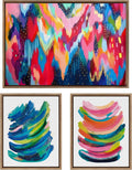 Kate and Laurel Sylvie Brushstroke 100, Bright Abstract and 2 Framed Canvas Wall Art Set by Jessi Raulet of Ettavee, 3 Piece Set, 16x20 and 23x33, Gold Frame, Colorful Striking Wall Art, Home Décor