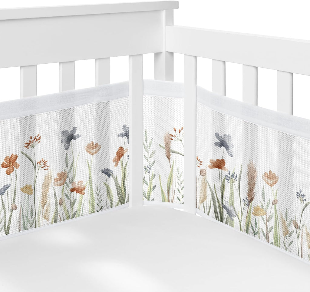 Sweet Jojo Designs Boho Floral Garden Flower Girl Baby Crib Bedding Set Infant Nursery Room BreathableBaby Breathable Mesh Crib Liner Blanket Fitted Sheet Skirt 6p Green Watercolor Bohemian Farmhouse
