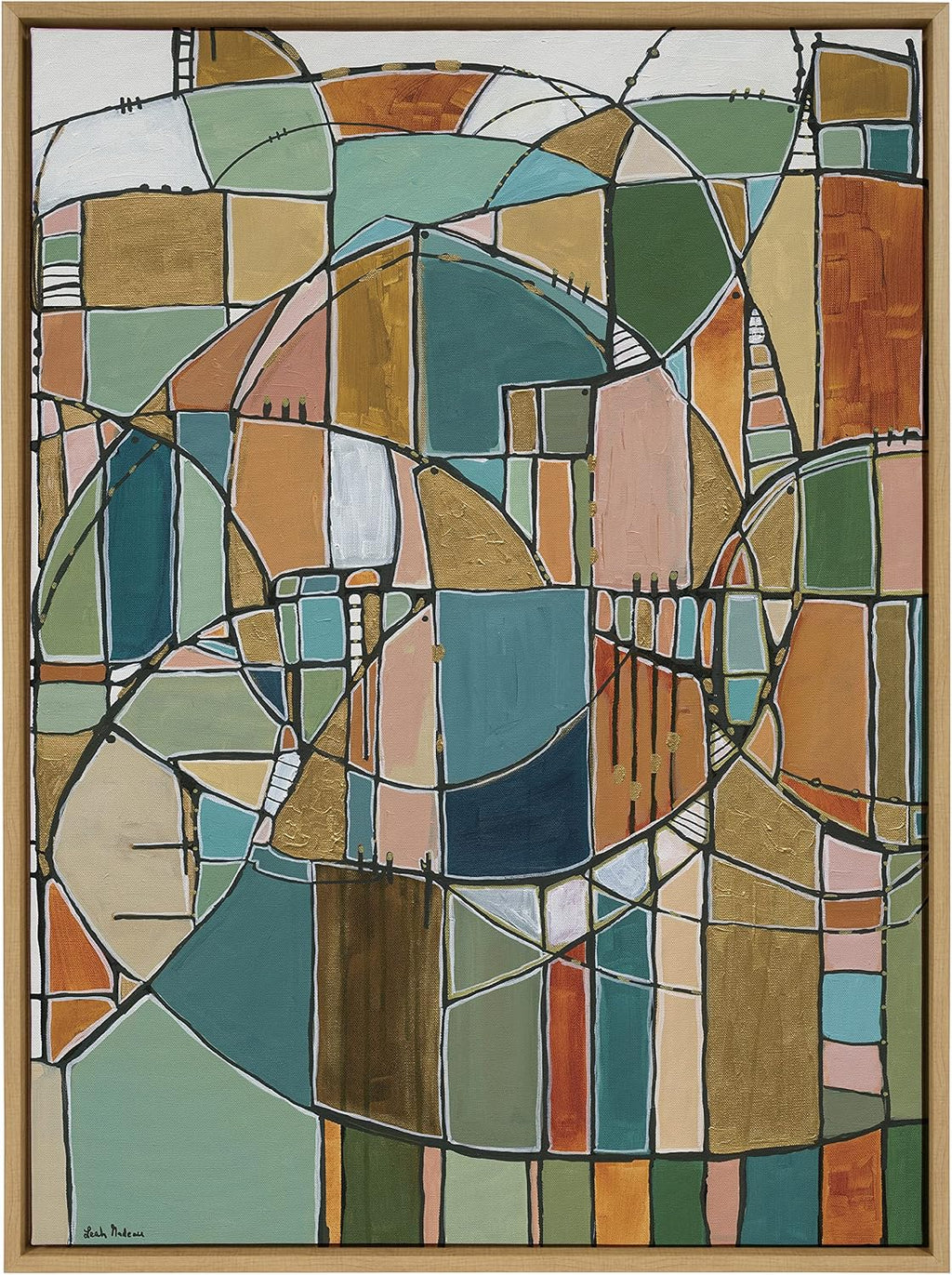 Kate and Laurel Sylvie Stardust Chords Framed Canvas Wall Art by Leah Nadeau; 28x38 Natural; Decorative Abstract Mosaic Inspired Art Print