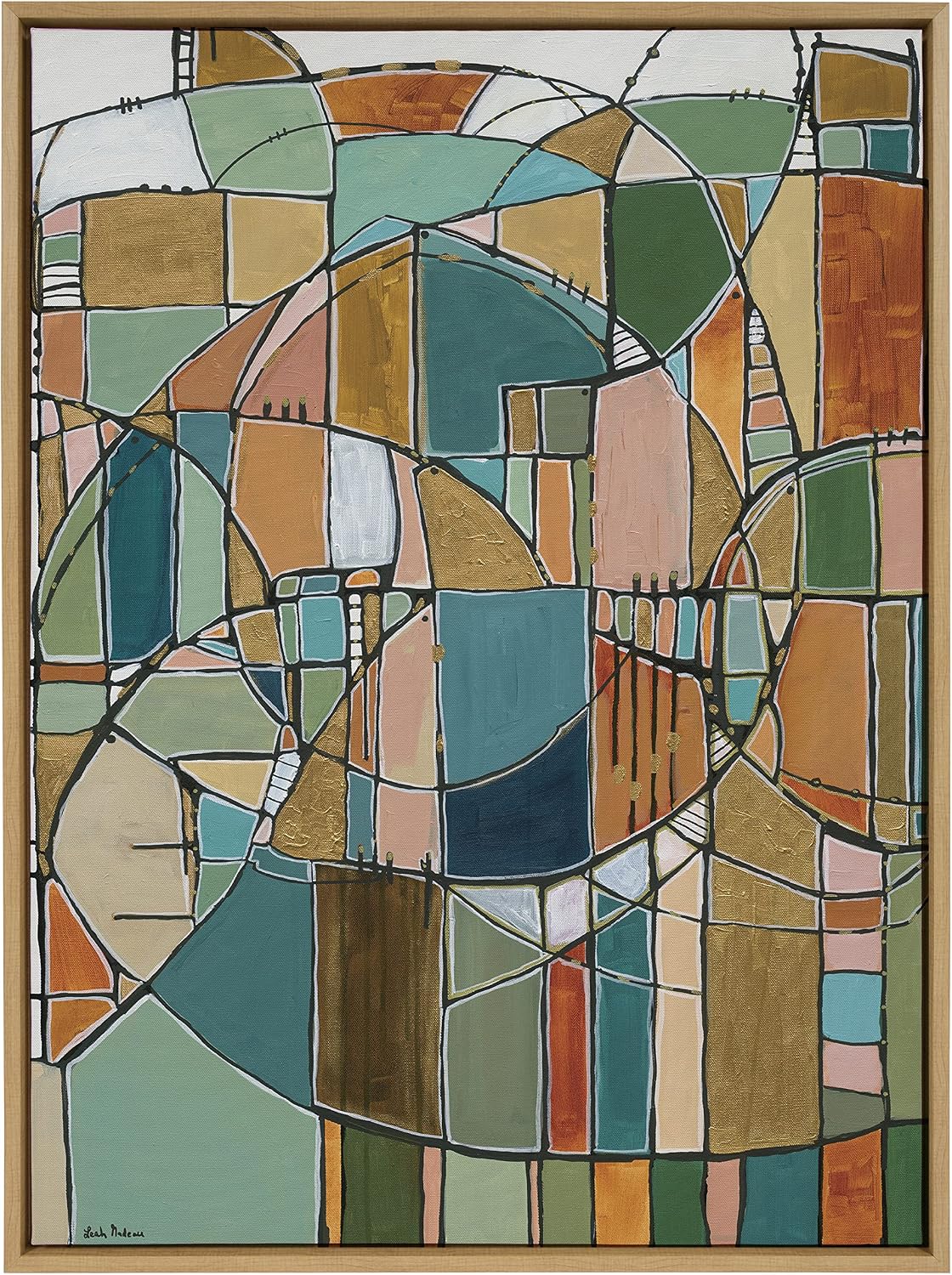 Kate and Laurel Sylvie Stardust Chords Framed Canvas Wall Art by Leah Nadeau; 28x38 Natural; Decorative Abstract Mosaic Inspired Art Print