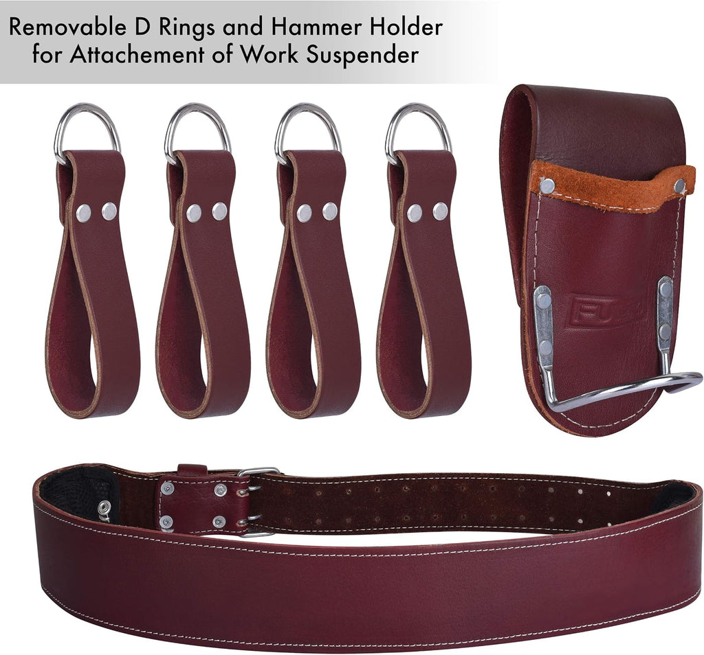 FUERI Leather Tool Belts for Men, Heavy-Duty Durable Carpenter Tool Rig Organizer With 19 Pockets-2 Pouches, Double Hammer Holder, Suspender Loops, And A Foam-Padded Belt for Framers, And Electricians