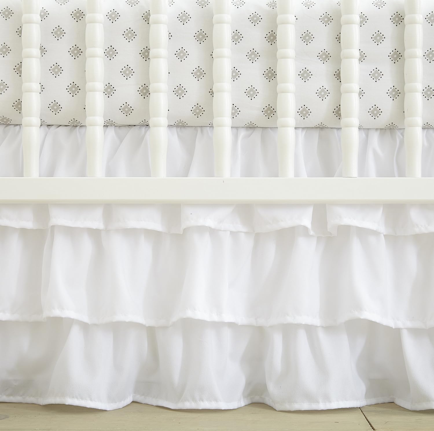Levtex Baby - Willow Crib Bed Set - Baby Nursery Set - White - Soft Rosette Pintuck - 5 Piece Set Includes Quilt, Fitted Sheet, Diaper Stacker, Wall Decal & Crib Skirt/Dust Ruffle