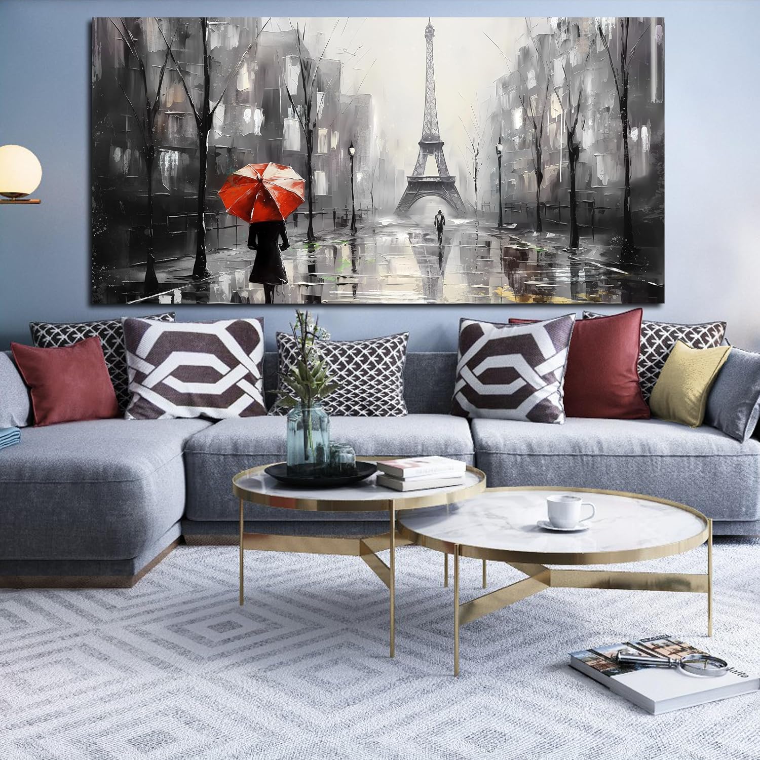 CANEITO Paris Wall Art for Living Room, Eiffel Tower Canvas Wall Decor for Bedroom, Black and White Picture Picture Print for Home Decoration, Large Size 29x59 Inches