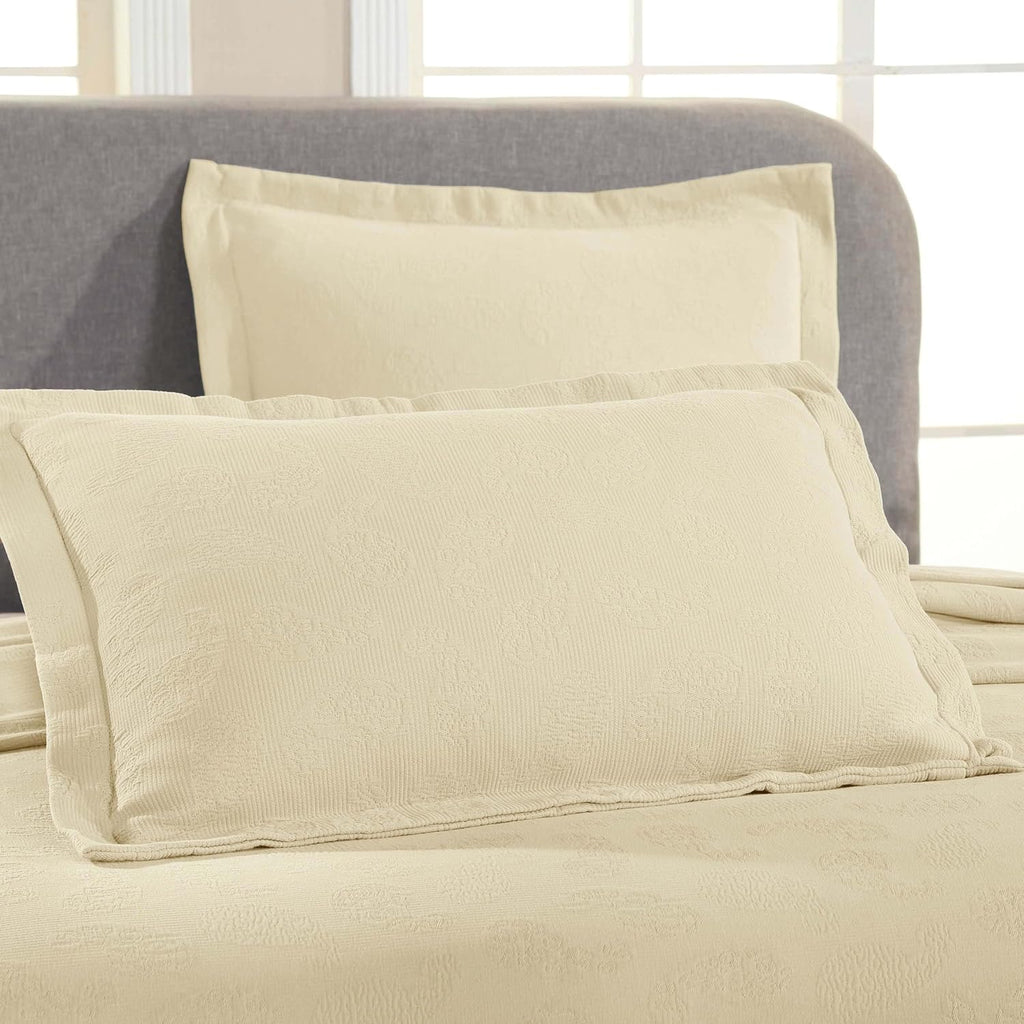 Superior Paisley Cotton 3 Piece Bedspread Set, Home Bed Decor, Decorative Textured Bed Spread, 2 Pillow Shams, Airy Blanket, Matelasse Coverlet Bedding, Vintage Floral Design, King, Ivory