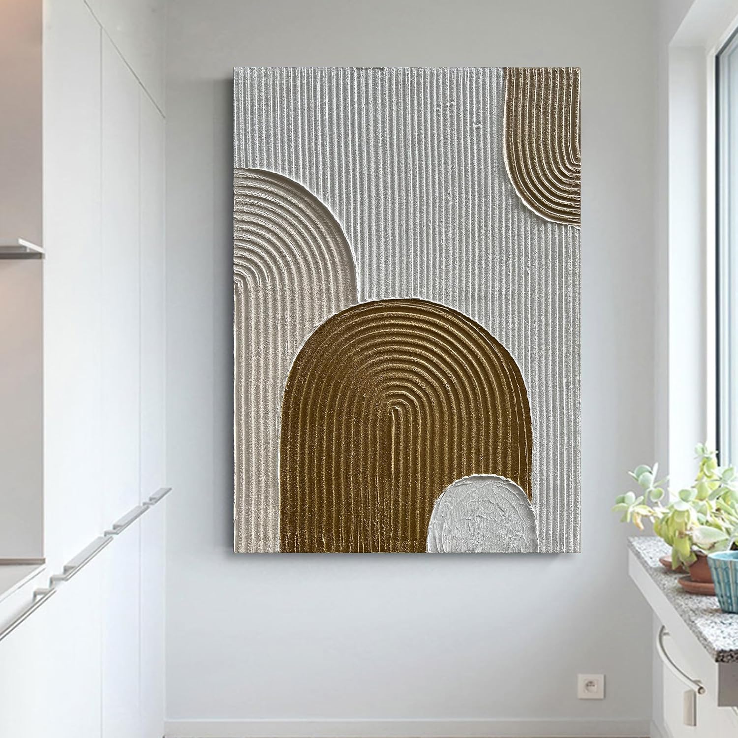 Abstract Oil Painting, 40x28 Inches, Brown and White, Textured, Hand Painted, Wall Mounted, Living Room, Bedroom, Kitchen, Office Decor