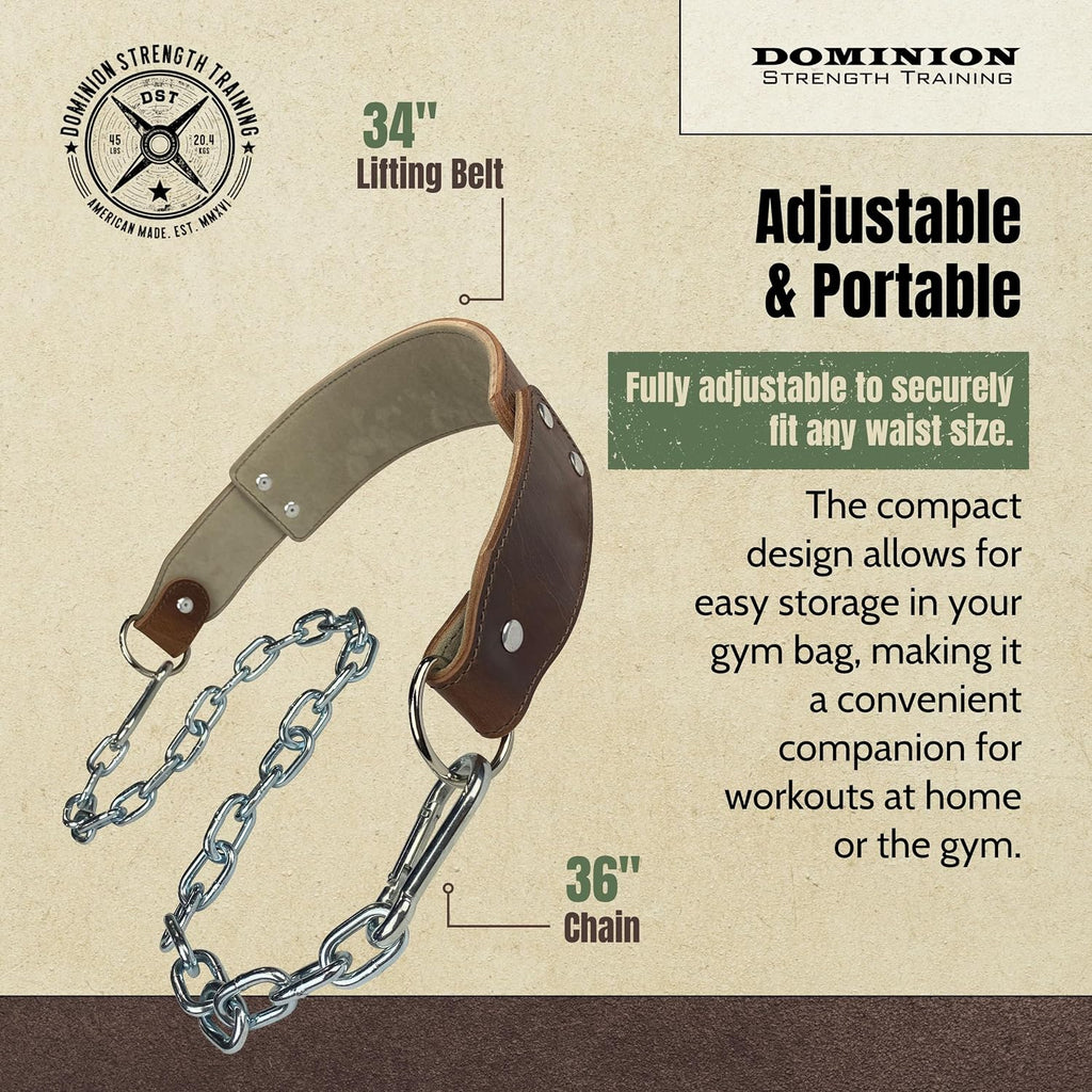 Heavy-Duty Leather Dip Belt with Steel Chain - Ultimate Accessory for Weighted Pullups, Dips, and Progressive Overload