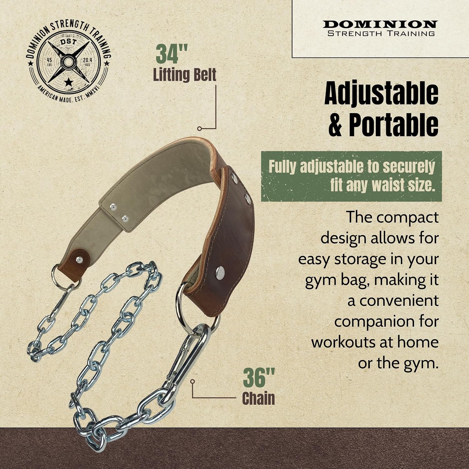 Heavy-Duty Leather Dip Belt with Steel Chain - Ultimate Accessory for Weighted Pullups, Dips, and Progressive Overload