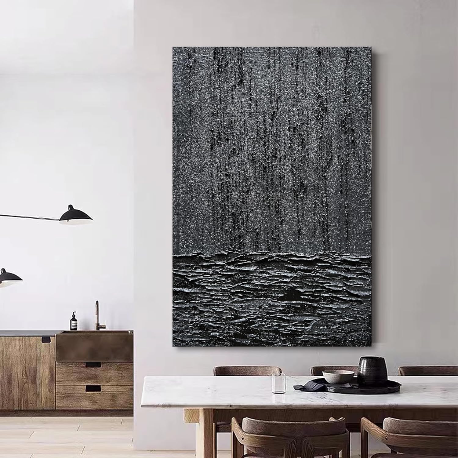 NANKAI Art Hand-Painted Thick Texture Black Minimalist Oil Painting 45x30 Inch Wall Decorative Art