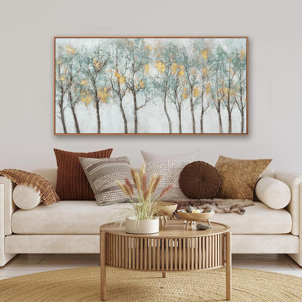 Wall Art Modern Artwork Canvas Prints Framed Picture Green Plant Forest Abstract Tree Contemporary Wall Art Bedroom Living Room Office Decoration Framed Ready To Hang 24x48 Inch