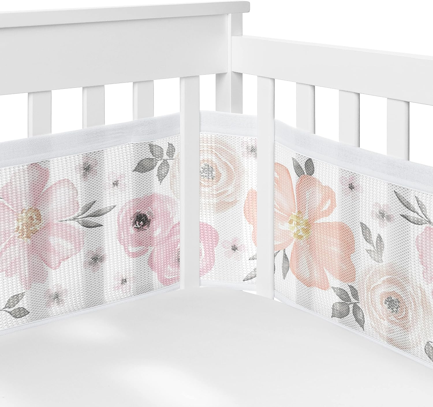 Sweet Jojo Designs 6-Piece Baby Crib Bedding Set (Pink/Grey Boho Floral) for Girls, Infants/Nursery incl. Blanket, Fitted Sheet, Skirt, BreathableBaby Breathable Mesh Crib Liner (Watercolor Polka Dot)