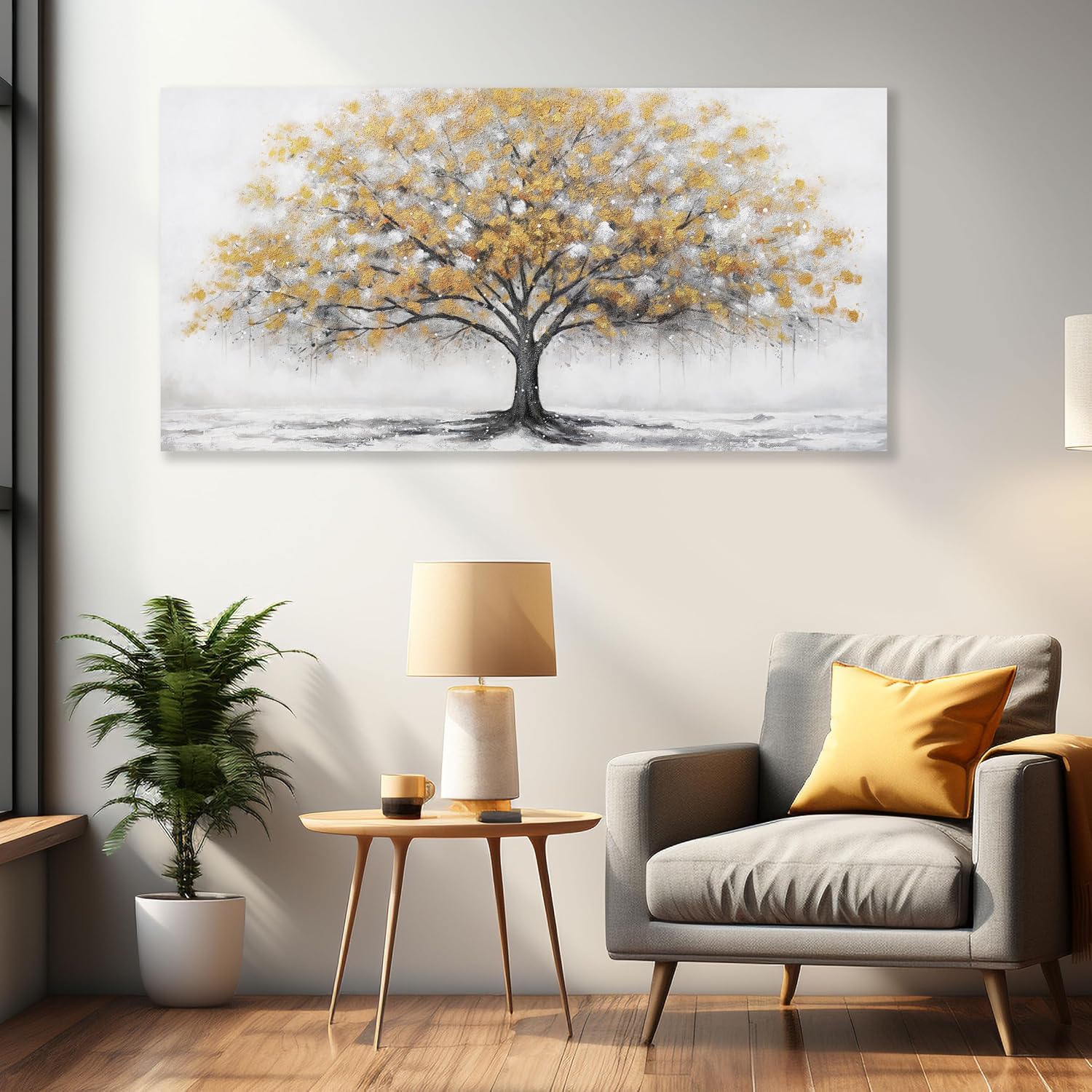 Glvzygy Wall Art Abstract Gold Tree of Life Canvas Modern Art Oil Painting Texture Tree Painting Living Room Bedroom Dining Room Home Office Decor Wall Decor 29' x 58'
