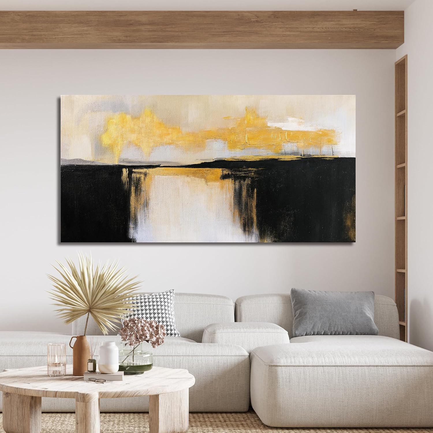Canvas Wall Art Decor Large Wall Art Pictures For Living Room Black and Gold Wall Art Decor Abstract Art Work Black and White Abstract Wall Art Prints for Bedroom Office Kitchen Wall Decor 29' x 58'