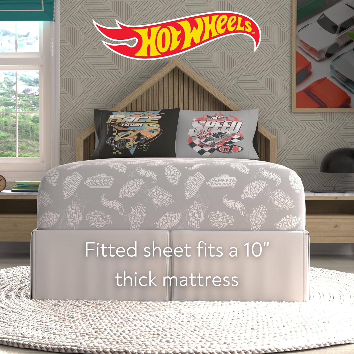 Hot Wheels Kids Bedding Super Soft Comforter and Sheet Set with Sham, 7 Piece Queen Size, (Officially Licensed Product) By Franco