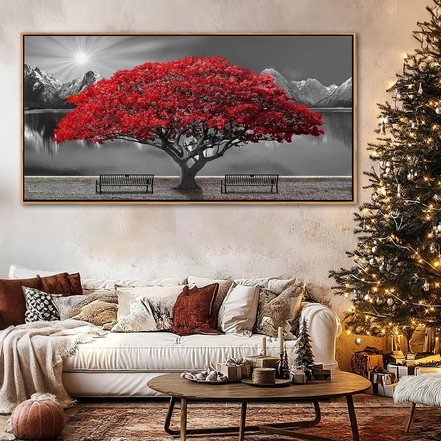 Large Framed Wall Art for Living Room Large Mangrove Landscape Modern Art for Wall Decor Living Room, Bedroom, Office, Home Wall Decor 24x48 inches(With Soild Wood Dark Framed)
