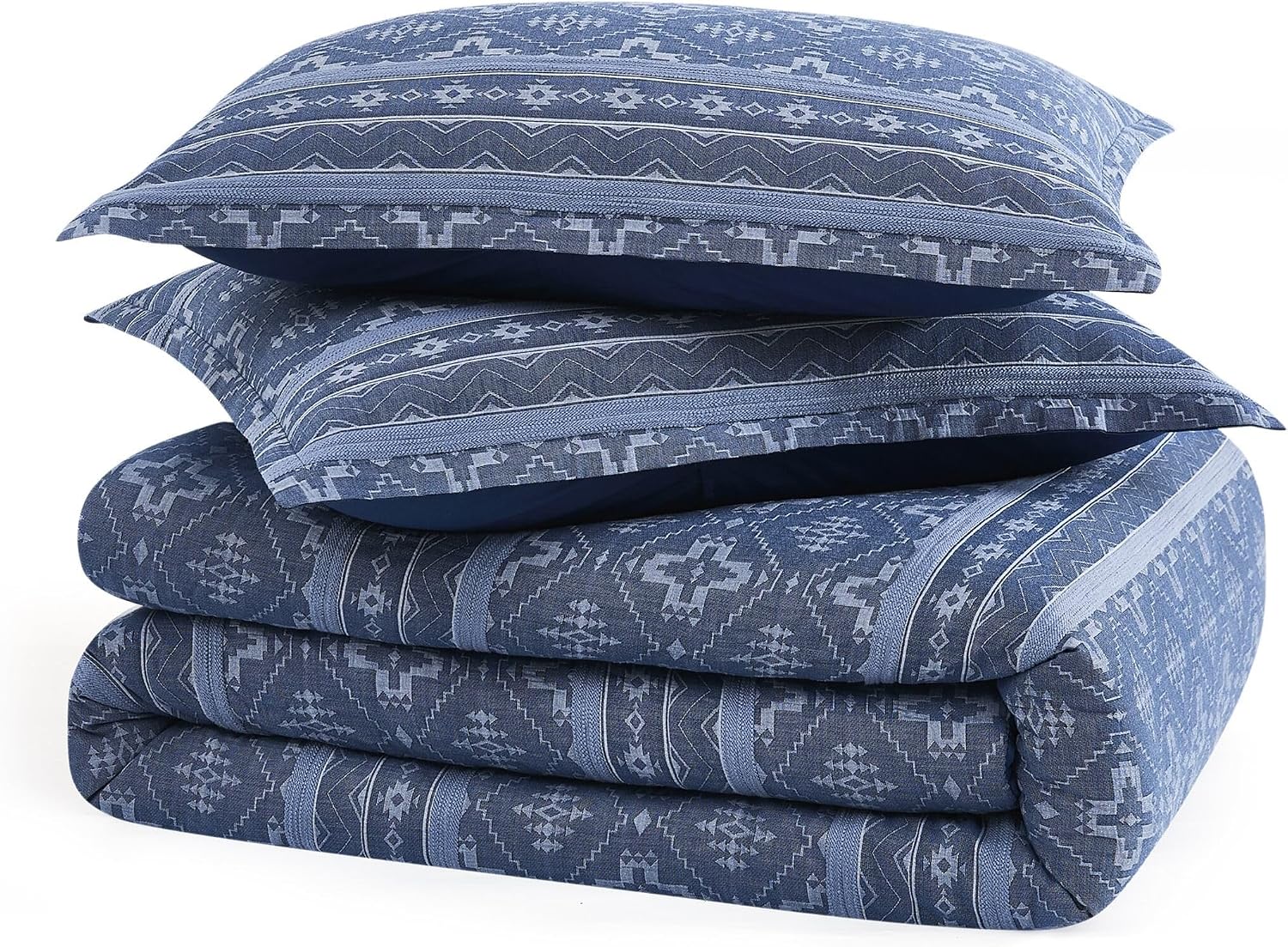 Pendleton 100% Cotton Queen Comforter Set – 3-Piece Comforter Set with 2 Pillow Shams, Blue Comforter with Geometric Design, Soft & Skin-Friendly Bedding Set (Four Corners) (Full/Queen)