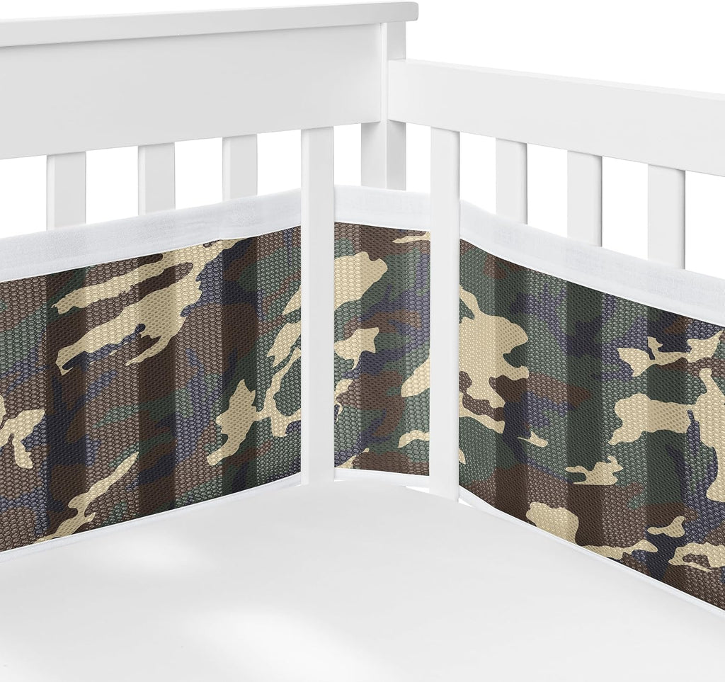 Sweet Jojo Designs 6-Piece Baby Crib Bedding Set (Woodland Camo Deer) for Boys, Infants/Nursery incl. BreathableBaby Mesh Liner Blanket, Fitted Sheet, Skirt, Diaper Stacker (Rustic, Forest Animal)