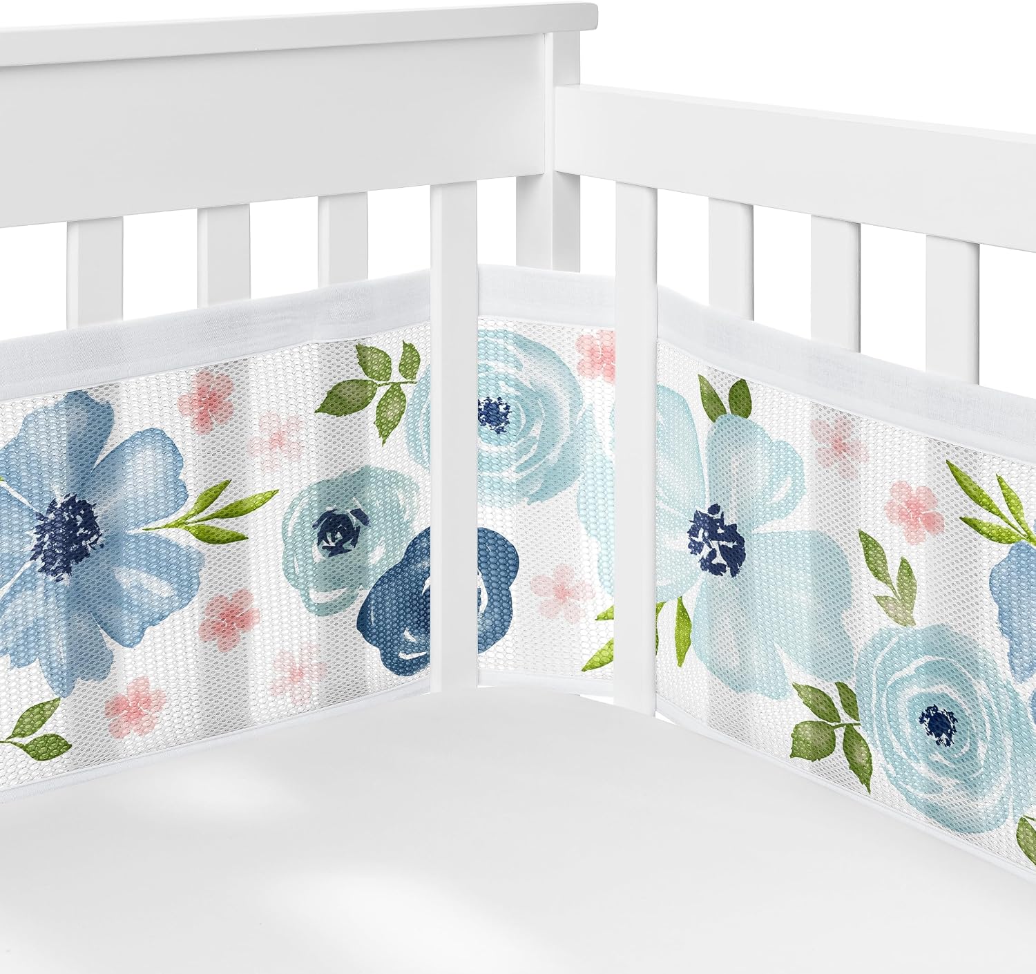Sweet Jojo Designs Blush Pink Blue Boho Floral Girl Baby Crib Bedding Set Infant Nursery Room BreathableBaby Breathable Mesh Crib Liner Blanket Fitted Sheet Skirt 6p Bohemian Farmhouse Shabby Chic