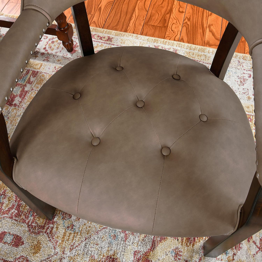 Dining Chairs with Upholstered,Office Desk Chair with Arms and Metal Rivets. PU Boss Captain's Chairs,Classic Accent Stool for Dining Room, Bedroom Brown Legs &Yellowish Brown NX173-318EY