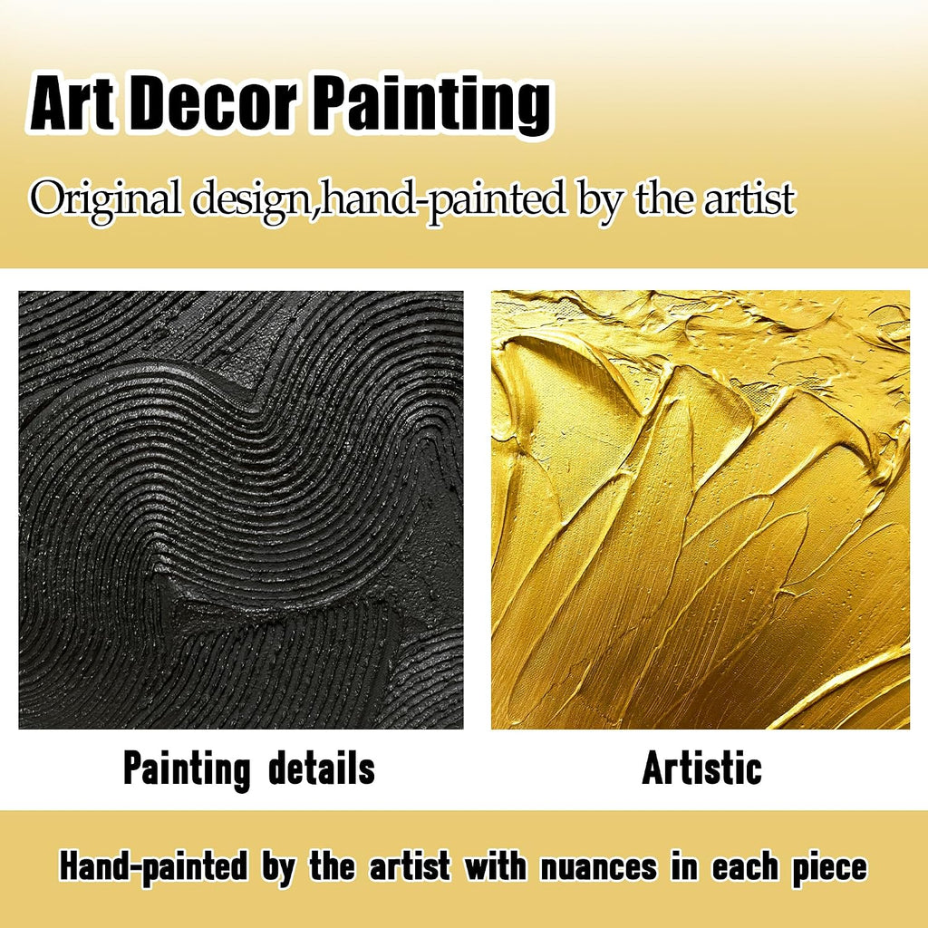Black and Gold Abstract Pictures Wall Decor Office Modern Painting Wall Art for Bedroom Extra Large Wall Art for Living Room Size 36 x 72 Inch