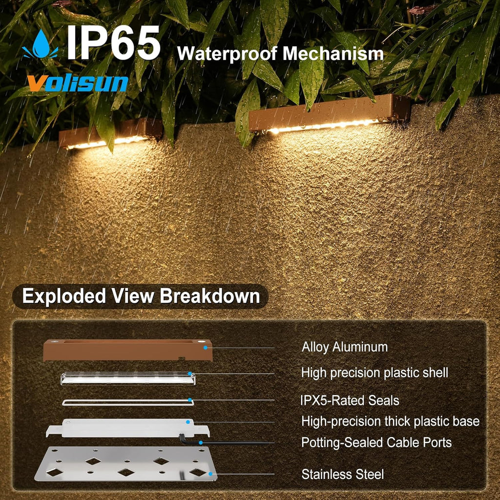 VOLISUN 12 Pack 7 Inch Retaining Wall Lights, Waterproof LED Hardscape Lighting, Cuttable Low Voltage Landscape Lighting, 12V Paver Lights, 3W Outdoor Step Lights, 2700K Soft White, ETL