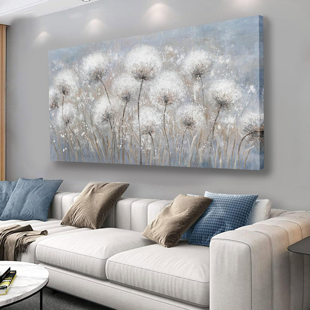 Belmrxne Large Dandelion Floral Wall White and Black Wall Decor Modern Aesthetic Artwork Trendy Canvas Painting for Living Room Bedroom Dining Room Office Home Decor 29x58 inch