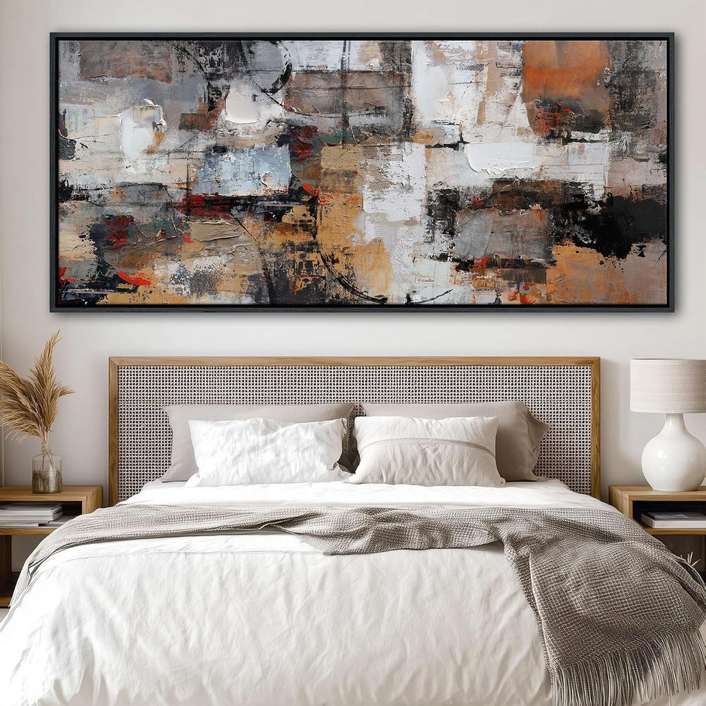 Wall Art for Living Room - Abstract Canvas Wall Decor, Modern Minimalist Painting in Black and White - Framed pictures for Bedroom, Office Artwork, Brown Bedroom Wall Decor Above Bed 31×70IN