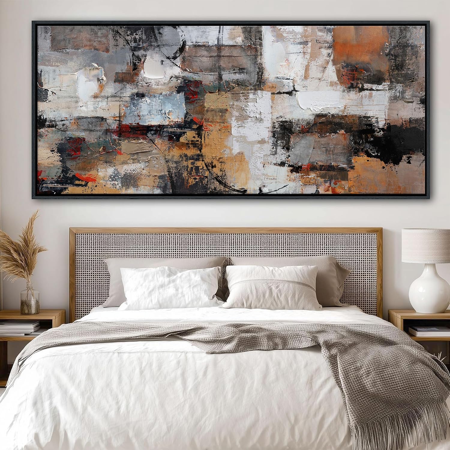 Wall Art for Living Room - Abstract Canvas Wall Decor, Modern Minimalist Painting in Black and White - Framed pictures for Bedroom, Office Artwork, Brown Bedroom Wall Decor Above Bed 31×70IN