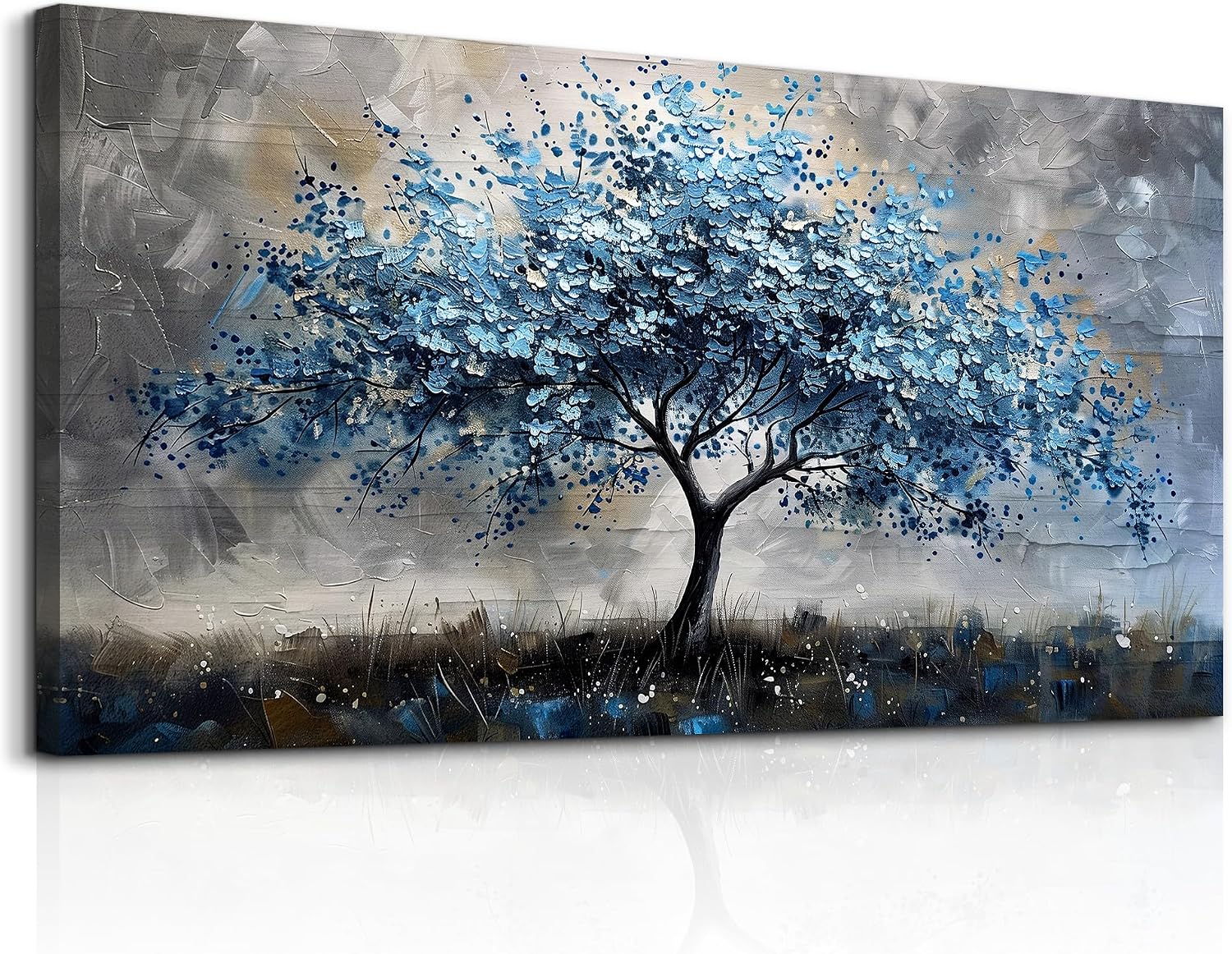 MHARTK66 Farmhouse Wall Art For Bedroom Large Canvas Wall Decor For Living Room Blue Tree Landscape Wall Pictures Artwork Stretched and Framed Canvas Paintings Ready to Hang for Office Home Decor