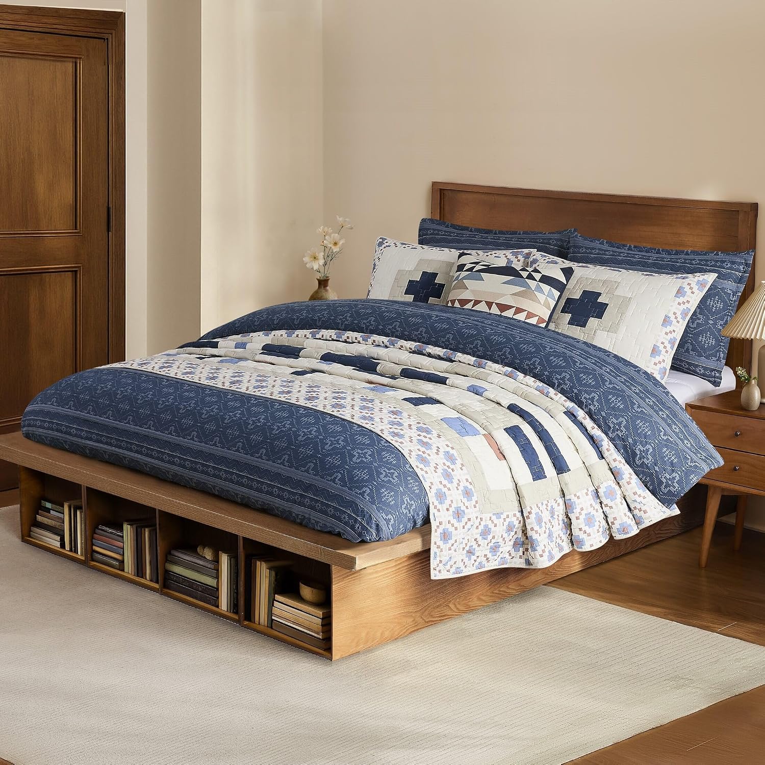 Pendleton 100% Cotton King Comforter Set – 3 Piece Comforter Set with 2 Pillow Shams, Blue Comforter with Geometric Design, Soft & Skin-Friendly Bedding Set (Four Corners) (King)