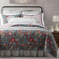 Paseo Road Abbie 2 Piece Quilt Set with Pillow Sham, Teal, Twin Size, Cotton Lightweight Reversible Bed Set, Western Floral Farmhouse Style Bedding Set, 1 Quilt and 1 Pillow Case