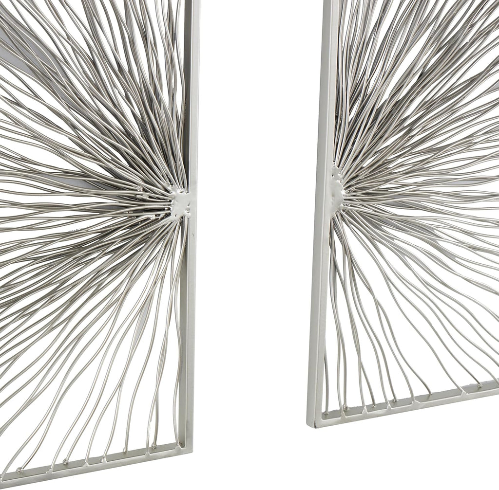 Deco 79 Metal Sunburst Home Wall Decor Coiled Ribbon Wall Sculpture, Set of 2 Wall Art 22'W, 30'H, Silver