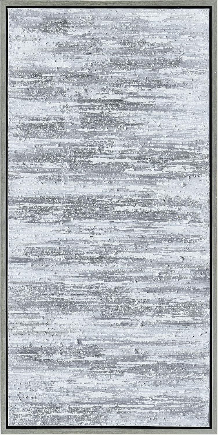 Empire Art Direct Abstract Wall Art Textured Hand Painted Canvas by Martin Edwards, Champagne Frame, 24' x 48', Silver Frequency