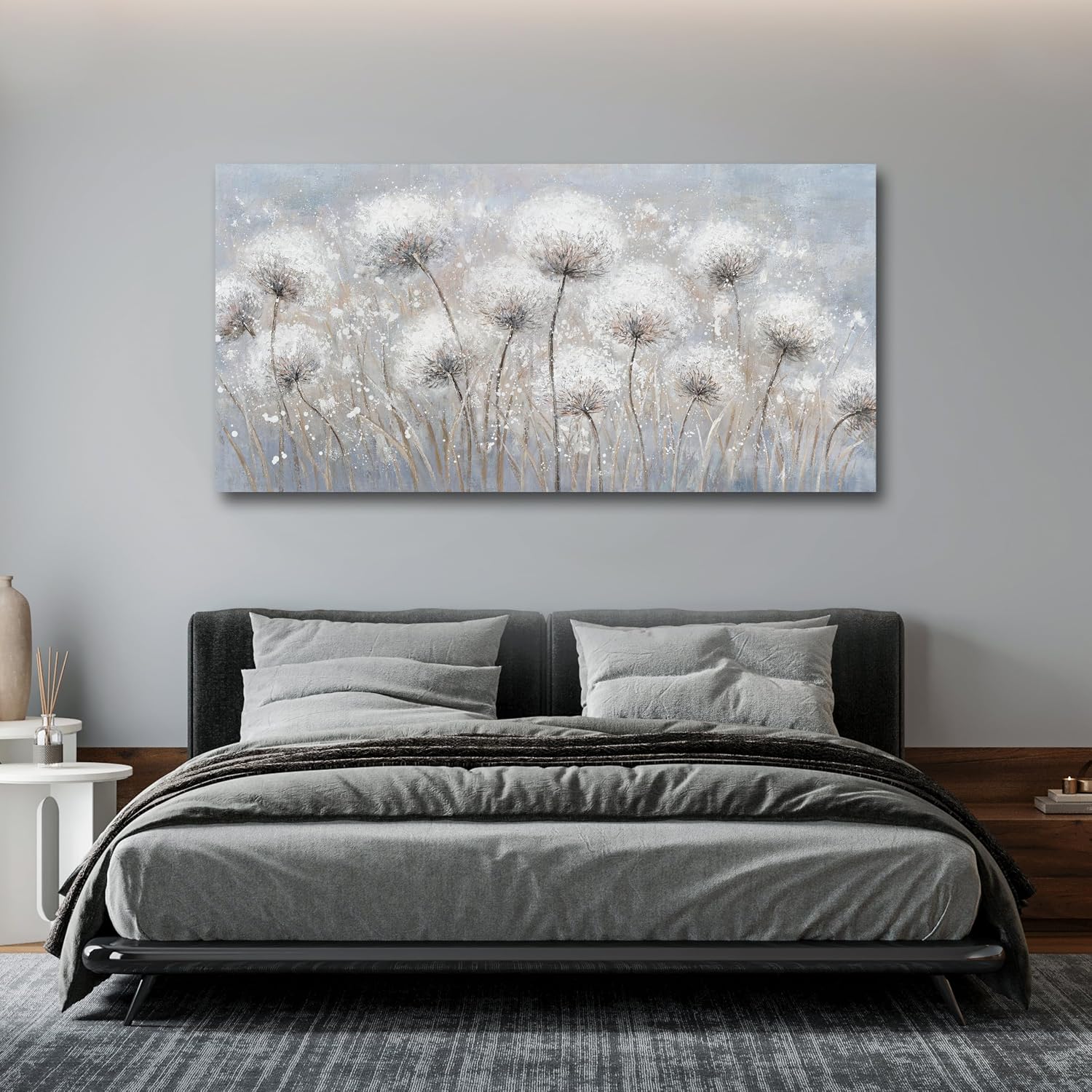 Belmrxne Large Dandelion Floral Wall White and Black Wall Decor Modern Aesthetic Artwork Trendy Canvas Painting for Living Room Bedroom Dining Room Office Home Decor 29x58 inch