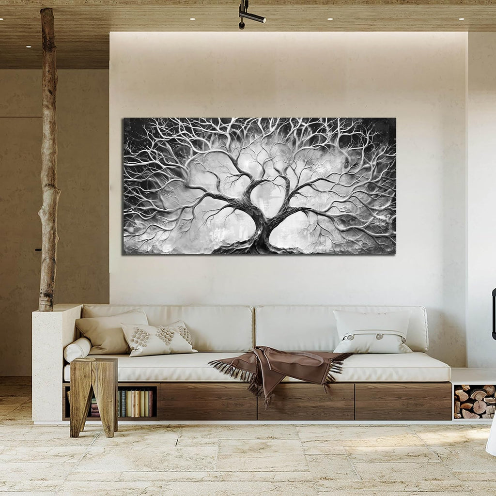 CIRABKY Tree Wall Art for Living Room - Black and White Canvas Wall Art for Office - Home Office Decor Wall Size 29' x 59'