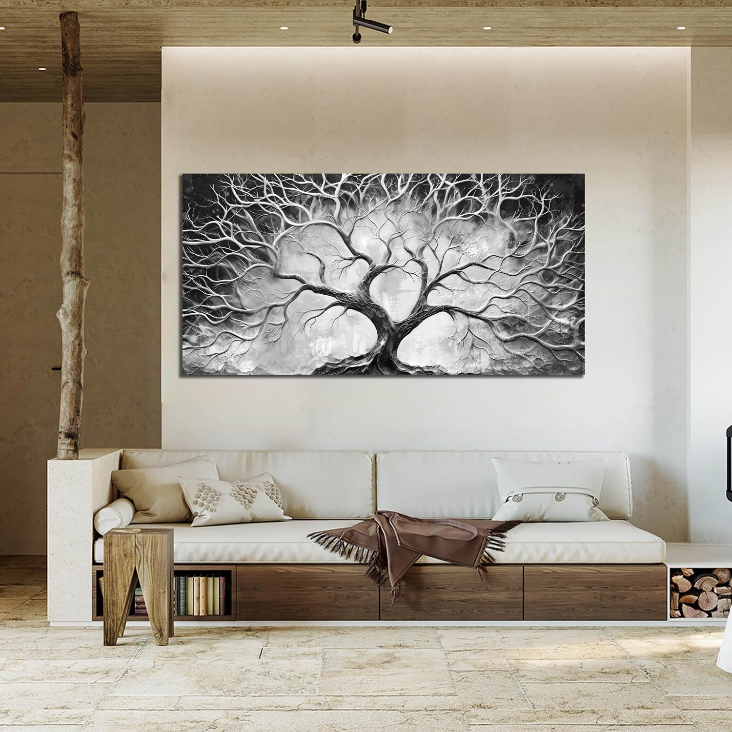 CIRABKY Tree Wall Art for Living Room - Black and White Canvas Wall Art for Office - Home Office Decor Wall Size 29' x 59'