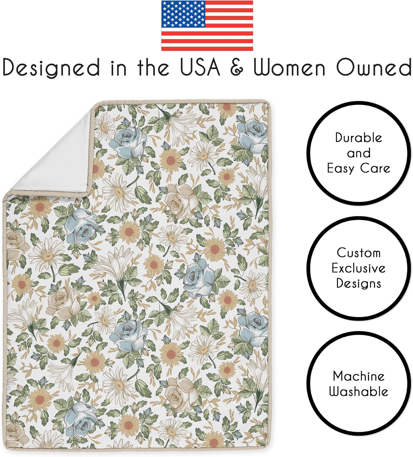 Sweet Jojo Designs 6-Piece Baby Crib Bedding Set (Blue/Yellow Vintage Floral) for Girls, Infants/Nursery incl. BreathableBaby Mesh Liner Blanket, Fitted Sheet, Skirt, Diaper Stacker (Boho Shabby Chic)