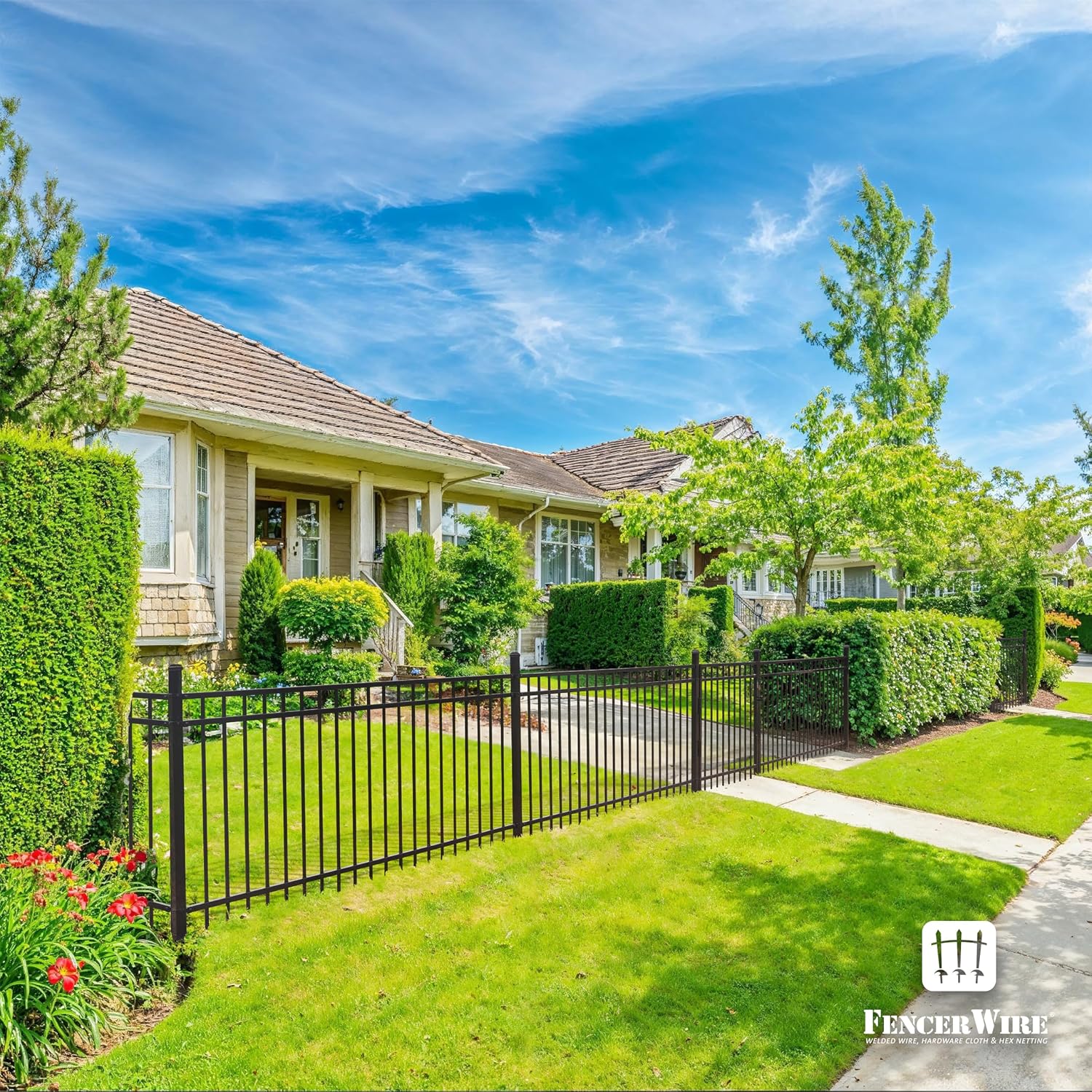 Fencer Wire 52FT Heavy Duty Flat Top Fence Barrier Kit, Anti-Rust Metal Steel Fence with 5FT Height X 8FT Width Panels, Gate, Posts, Connectors, Outdoor Fencing for Yard, Pool, Patio