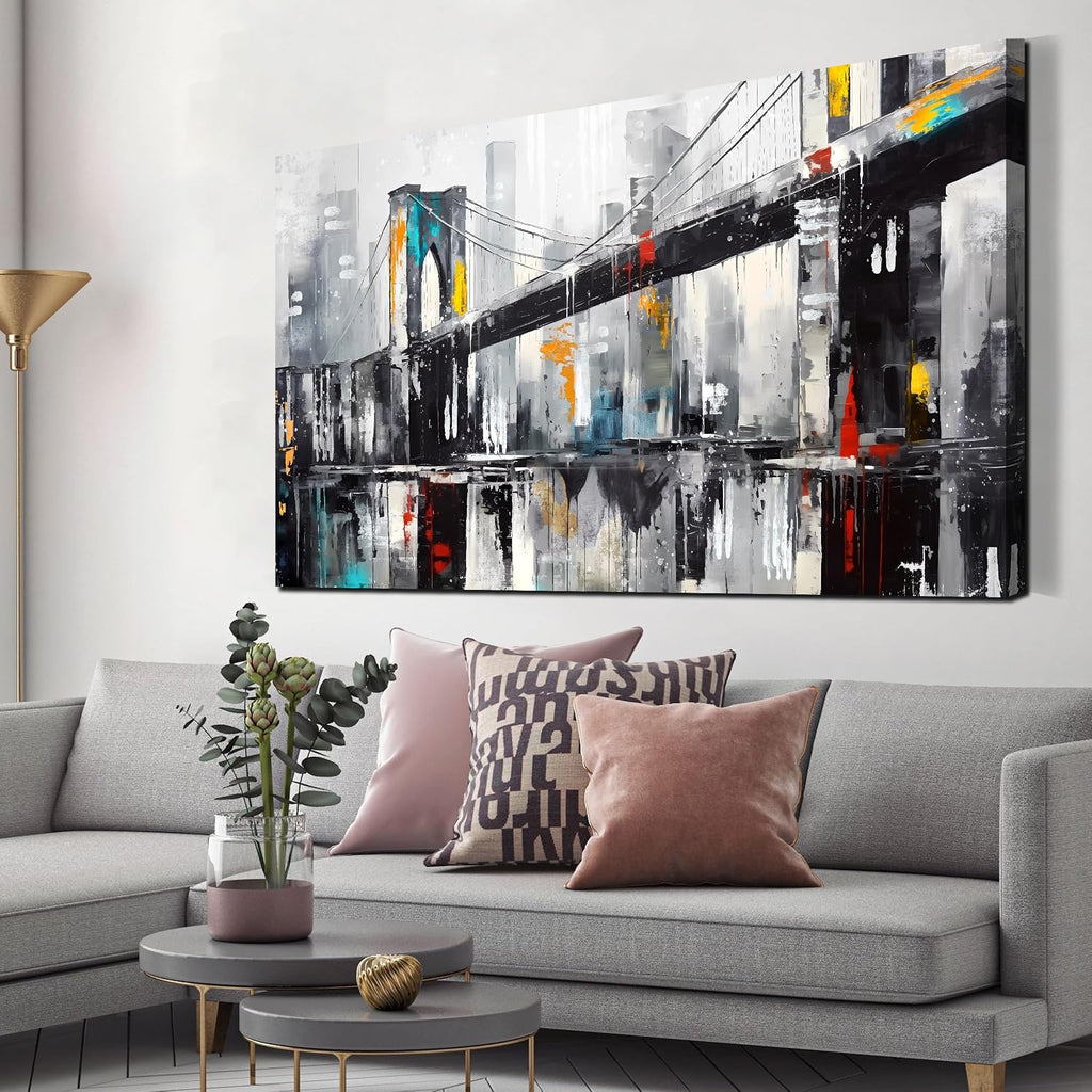 CANEITO New York City Wall Art for Living Room, Brooklyn Bridge Canvas Wall Decor for Bedroom, Cityscape Print Picture, Large Size 29x59 Inches